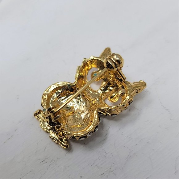 Sparkling Rhinestone Owl Pin Brooch Ruby Eyes - Picture 7 of 8